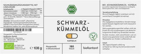 Bio Schwarzkümmelöl Kapseln 180 Stück vegane Kapseln