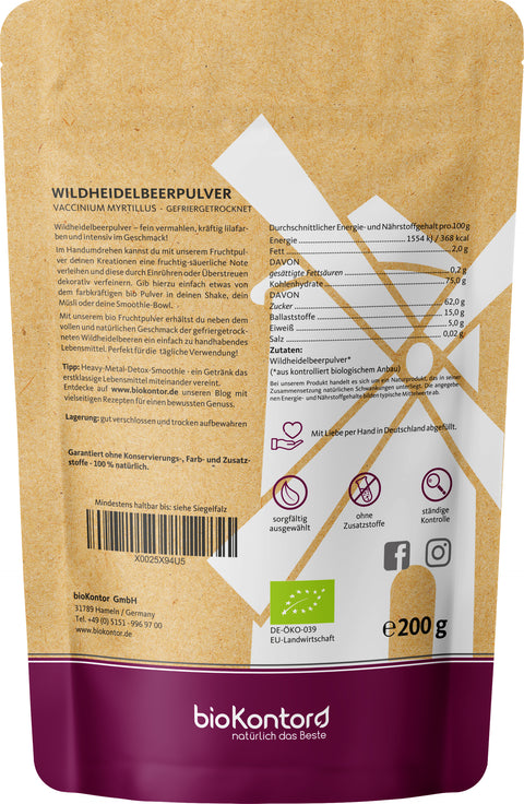 Bio Wildheidelbeerpulver 200 g Nährstoffe und Zubereitungshinweise