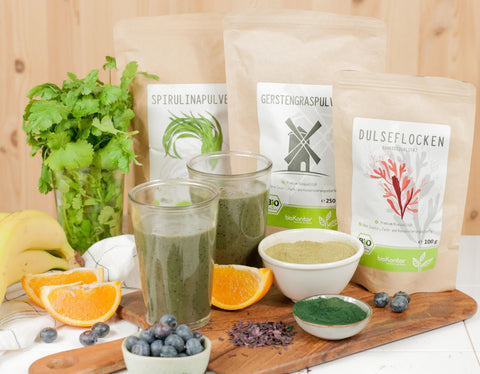 Heavy Metal Detox Smoothie Set nach Anthony William - BIO GerstengrasSAFTpulver 100 g, Wildheidelbeerpulver 200 g, Spirulinapulver 250 g, Dulseflocken 50 g