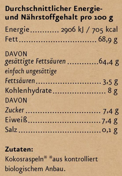 Nährwerte zu bio Kokosraspeln