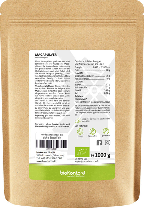 Maca Pulver bio gelbes Maca 1000 g Nährwerte und Verwendung