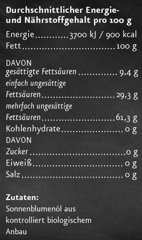 Bio Sonnenblumenöl Nährwerte