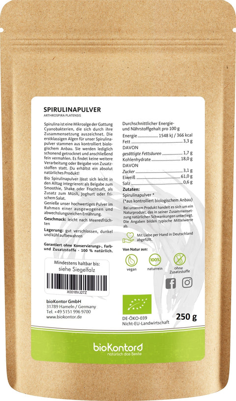 Spirulinapulver bio 250 g Nährwerte