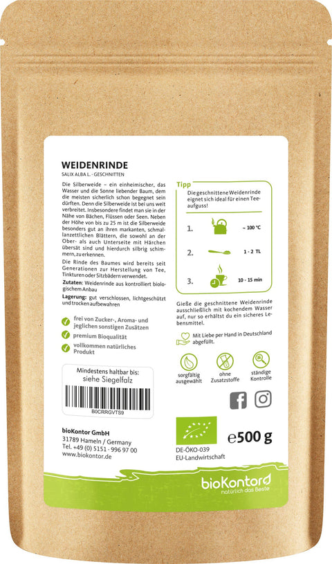 Weidenrinde bio geschnitten Weidenrindentee 500 g