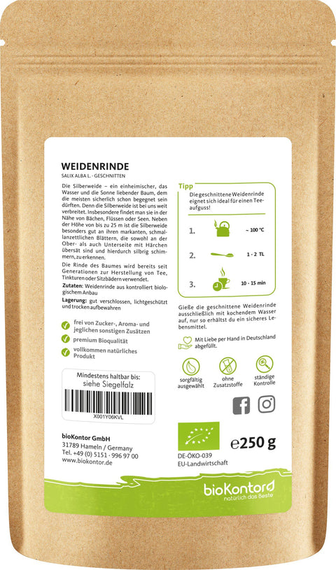 Weidenrinde geschnitten bio 250 g Weidenrindentee