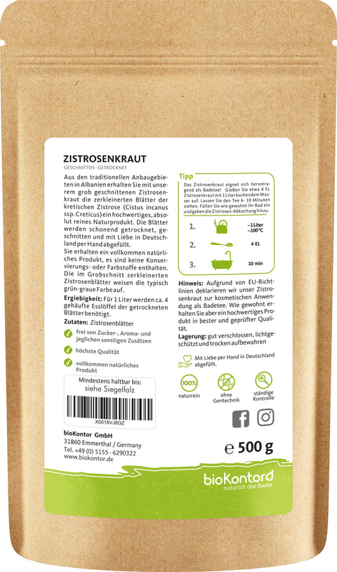 Doypack Zistrosenblätter 500 g, Zubereitung Sitzbad