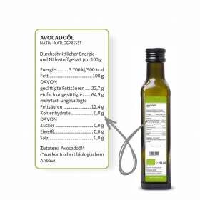 Bio Avocadoöl 250ml bioKontor, Nährwertangaben