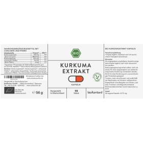 Bio Kurkuma Extrakt Kapseln, 98 Kapseln hochdosiert und vegan, von bioKontor, Verzehrempfehlung, Zutaten, Dosierung
