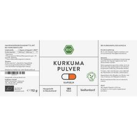 Bio Kurkuma Kapseln, 180 vegane Kapseln, von bioKontor, Verzehrempfehlung und Zutaten, Dosierung