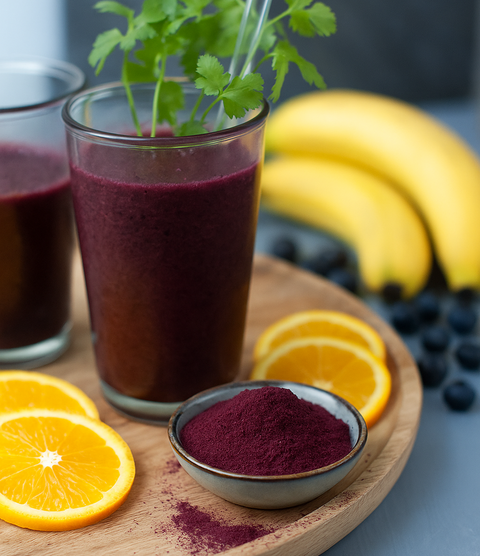 Wildheidelbeerpulver Smoothie mit Kokoswasser 