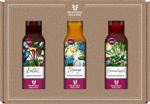 Bio Essigcreme Set 3x 100 ml, Granatapfel Dattel, Mango, Essigcreme in Geschenkverpackung
