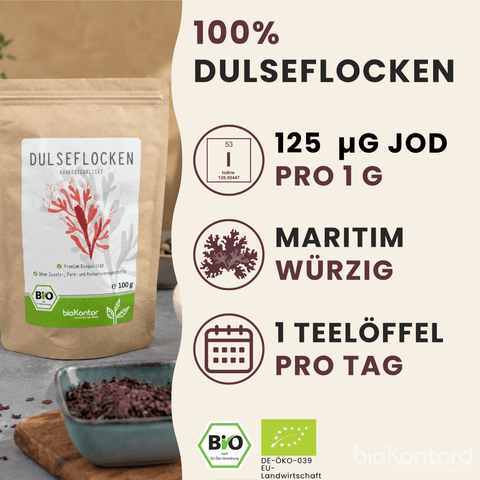 Geschmack, Dosierung und Inhaltsstoffe der bio Dulseflocken von bioKontor
