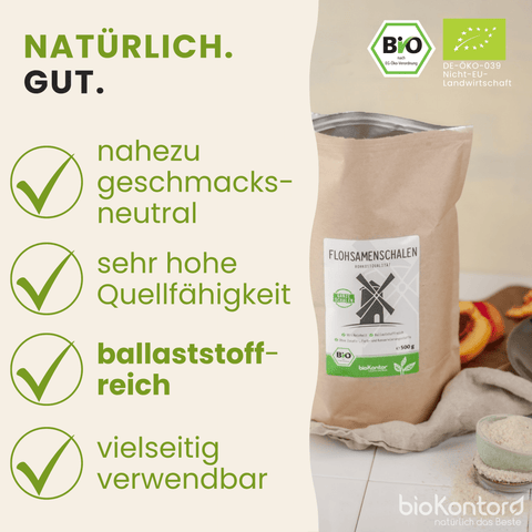 Eigenschaften der bio Flohsamenschalen von bioKontor