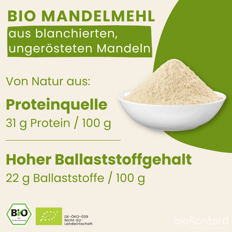 Protein- und Eiweißgehalt des bio Mandelmehls von bioKontor