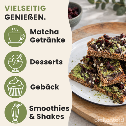 Zubereitungsvorschläge für das bio Matcha Pulver von bioKontor