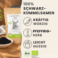 Geschmack der bio Schwarzkümmelsamen von bioKontor: kräftig würzig, pfeffrig-herb und leicht nussig