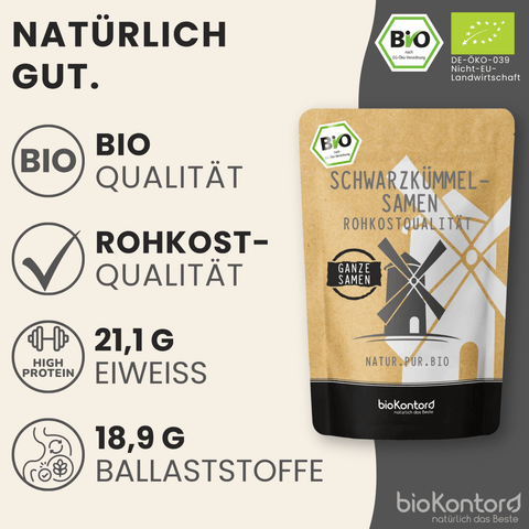 Produkteigenschaften der bio Schwarzkümmelsamen von bioKontor