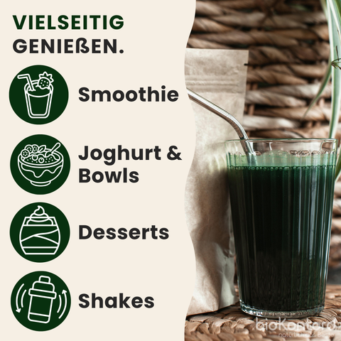 Zubereitungsempfehlungen für das bio Spirulinapulver von bioKontor