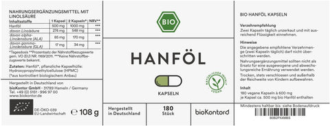 Hanföl Kapseln bio vegan 180 Stück Verzehrempfehlung 