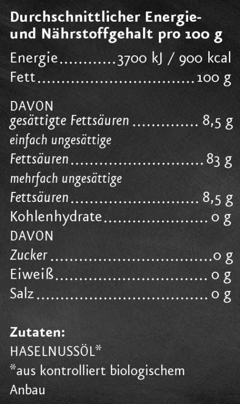 Haselnussöl Nährwertangaben 