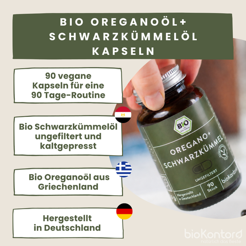 Herkunft von Inhaltsstoffen bio Schwarzkümmelöl ungefiltert und bio Oreganoöl von bioKontor
