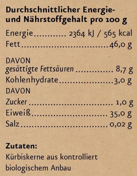Bio Kürbiskerne 350 g Nährwerte