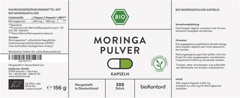 Moringa Kapseln bio vegan 300 Stück Verzehrempfehlung