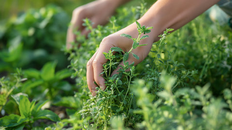 Oreganopflanze auf dem Feld vor der Ernte 