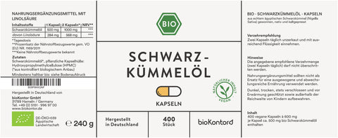 Schwarzkuemmeloel Kapseln 400 Stueck Etikett 