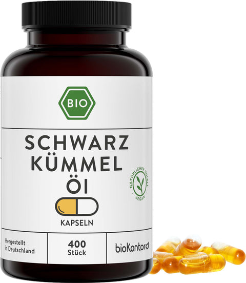 Schwarzkümmelöl Kapseln bio vegan 400 Stück PET-Dose UV-geschützt 