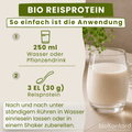 Verzehrempfehlung von bio Reisprotein in Wasser