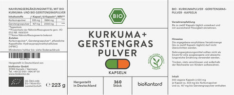 Bio Kurkuma Gerstengras Kapseln - vegan - bioKontor