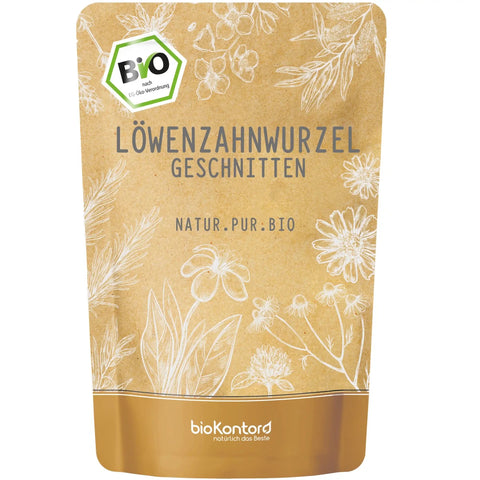 bio Löwenzahnwurzel geschnitten und getrocknet von biokontor - Produktverpackung Vorderseite