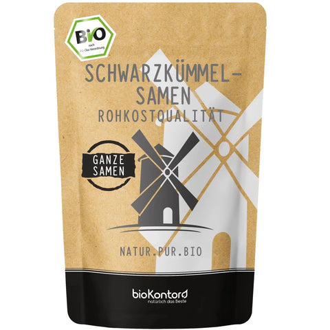 bio Schwarzkümmelsamen in Rohkostqualität von biokontor - Produktverpackung Vorderseite