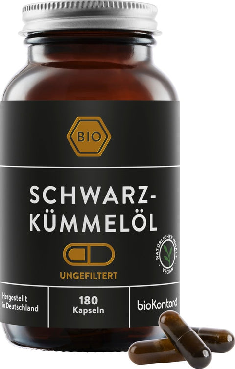 Bio Schwarzkümmelöl Kapseln 180 Stück in Glasdose