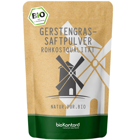 bio Gerstengrassaftpulver in Rohkostqualität von biokontor - Produktverpackung Vorderseite