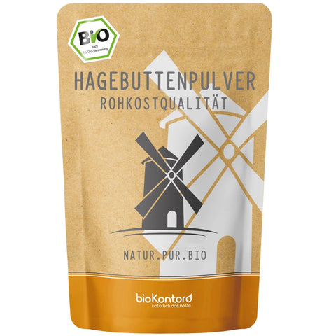 bio Hagebuttenpulver in Rohkostqualität von biokontor - Produktverpackung Vorderseite