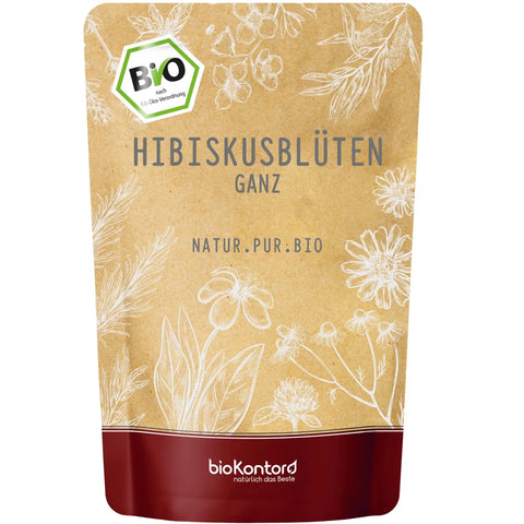 bio Hibiskusblüten ganz und getrocknet von biokontor - Produktverpackung Vorderseite