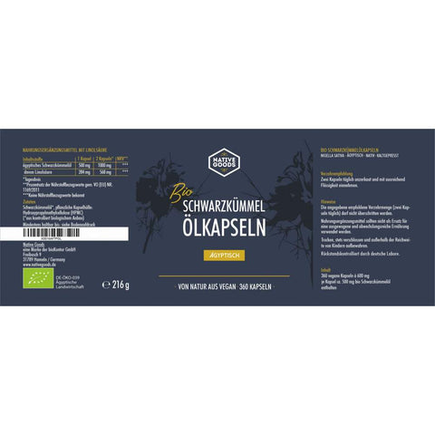 Schwarzkümmelöl Kapseln 360 Stück - BIO - NATIVE GOODS - bioKontor