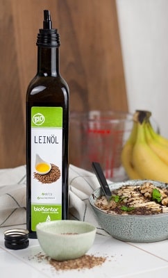 Frühstücksbowl mit Banane und Leinöl, leckere Alternative zu Quark mit Leinöl - bio Leinöl bioKontor